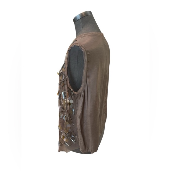 Chico's Embellished Mesh Vest Taupe Sequin Beaded Size M - Picture 3 of 11